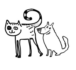 Funny cat and dog vector illustration