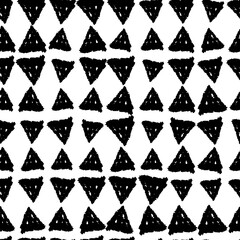 Fototapeta premium Classic vintage seamless pattern with triangles, texture grunge crayons ink. black isolated on White background. Can be used for greeting card design, Gift wrap, fabrics, wallpapers. Vector
