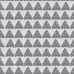 Classic vintage seamless pattern with triangles, texture grunge crayons ink. gray White background scandinavian style. Can be used for greeting card design, Gift wrap, fabrics, wallpapers. Vector