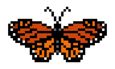 Butterfly block pattern. Pixel butterfly image. Vector Illustration of pixel art.