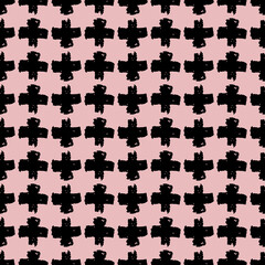 Seamless pattern black pink cross lines chalk grid design, abstract simple scandinavian style background grunge texture. trend of the season. Can be used for Gift wrap fabrics, wallpapers. Vector
