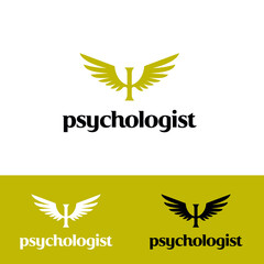 psychology logo design angel wings logotype vector template