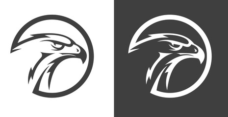 Abstract eagle or hawk head isolated on white background. Template for design mascot, label, badge, emblem or other branding. Vector illustration.