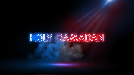 Holy Ramadan | Neon Light Text on Studio Background.