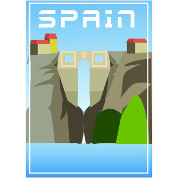 Travel postcard or poster with world famous landmark of Spain, paper cut style vector illustration
