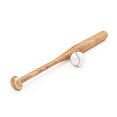 Baseball wooden bat with ball isolated on white background. Sports equipment