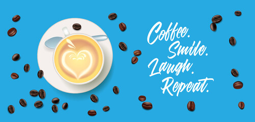 Coffee cup and text. Use it for print or web poster design.