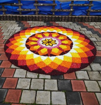 pookalam, a traditional flowers decoration to celebrate onam festival in kerala.