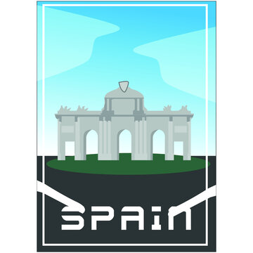 Travel postcard or poster with world famous landmark of Spain, paper cut style vector illustration