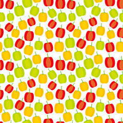 Seamless pattern with green red yellow Bell pepper isolated on white background simple scandinavian style trend of the season. Can be used for Gift wrap fabrics, wallpapers, food packaging. Vector