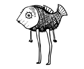 Hand drawn vector illustration of a funny fish with legs