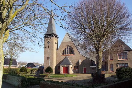 Roman Catholic church, Margaretha Maria Alacoque and rectory built in 1923 in the Dutch village of Egmond aan den Hoef. Netherlands, February 7, 2020. 