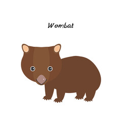 cute Kawaii Australian wombat, isolated on white background. Can be used for cards for preschool children games, learning words. Vector