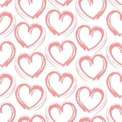 Fototapeta na wymiar Seamless pattern pink white heart brush strokes lines design, abstract simple scandinavian style background grunge texture. trend of the season. Can be used for Gift wrap fabrics, wallpapers. Vector