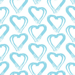 Seamless pattern blue white heart brush strokes lines design, abstract simple scandinavian style background grunge texture. trend of the season. Can be used for Gift wrap fabrics, wallpapers. Vector