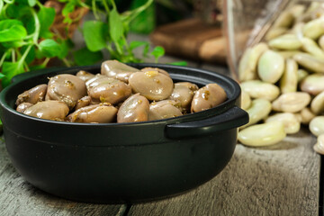 Broad beans stewed with onion and oregano