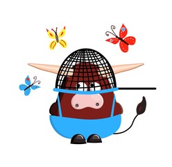 Year of the calf. ox character is cute. isolated on a white background