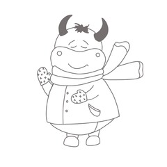 Year of the bull. Ox coloring page The animals are horned. Children's illustration bull or ox. Christmas and New Year. symbol of the year. 2021
