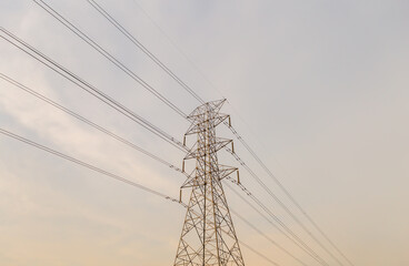 high voltage post,High voltage tower sky sunset background