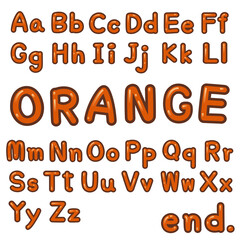 Orange font design for english alphabets isolated on white background, Vector illustration.