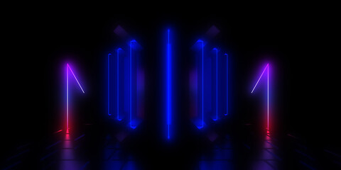 Fototapeta premium 3D abstract background with neon lights. 3d illustration3