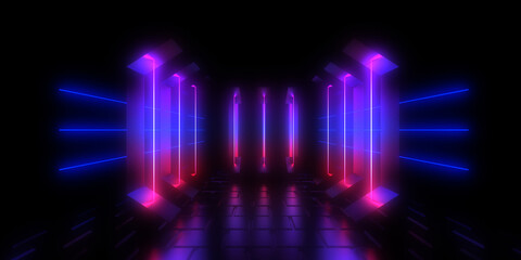 3D abstract background with neon lights. 3d illustration