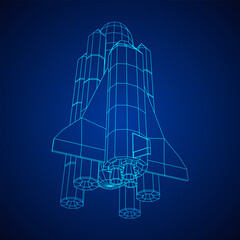 Space ship shuttle. Wireframe low poly mesh vector illustration.