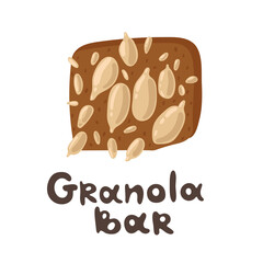 Granola bar with cereals, sunflower seed. Web and printing. Healthy eating concept. Top view of hand drawn healthy and an energy protein bar. Flat styled food illustration. Healthy lifestyle concept.