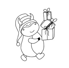 Year of the bull. Ox coloring page The animals are horned. Children's illustration bull or ox. Christmas and New Year. symbol of the year. 2021