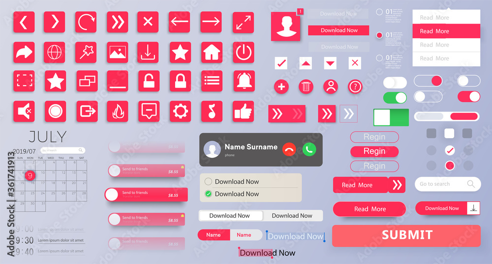 Poster modern flat design ui, ux, kit for mobile applications and websites. universal user interface templa