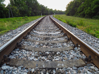 Fototapeta premium Railway tracks and beautiful nature, trees and forest.