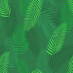 Fototapeta na wymiar Green branches of a palm tree. Rainforest. Tropical plant. Seamless pattern. Vector illustration.