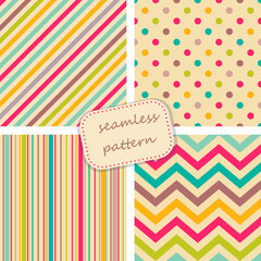collection of 4 vintage colorful seamless patterns