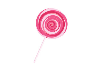Pink and white spiral lollipop icon vector. Strawberry round lollipop icon isolated on a white background. Sweet pink round candy icon vector