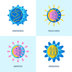 Human virus icons collection in flat style