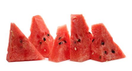 Fresh watermelon slices, pieces isolated on white background