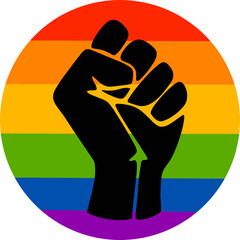 Symbol of the LGBT community, a fist in a rainbow circle. Movement for freedom and equality. Flat vector illustration.