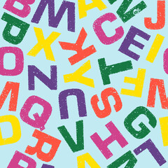 Seamless alphabet vector. A-Z in majuscule and minuscule. Blue background