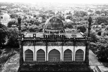 Fototapeta The black and white view of beautiful tourist spot of bijapur gol gumbaz obraz