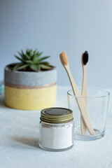 wooden toothbrushes, tooth powder