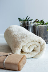 Natural soap, konjac sponge, cotton towel. Face