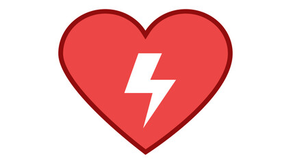 Red automated external defibrillator / aed sign with heart and electricity symbol flat vector icon