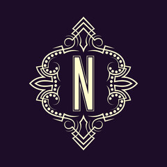 Elegant monogram design with letter N. Business emblem, glamour badge, vintage initial label template.