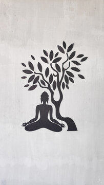 black byoga wallsticker on the white wall, yoga background image,