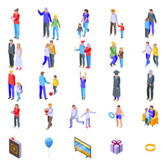 Family moments icons set. Isometric set of family moments vector icons for web design isolated on white background
