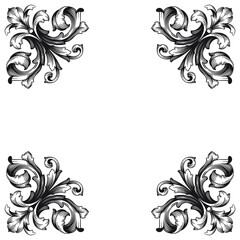 Vintage Ornament Element in baroque style with filigree and floral engrave the best situated for create frame, border, banner. It's hand drawn foliage swirl like victorian or damask design arabesque.