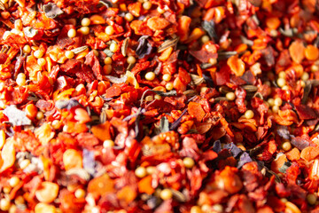 Mix of various spices close-up, multi-colored spices.