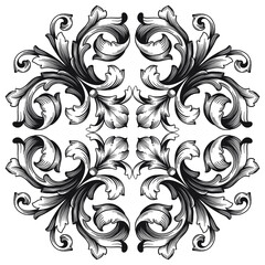 Vintage Ornament Element in baroque style with filigree and floral engrave the best situated for create frame, border, banner. It's hand drawn foliage swirl like victorian or damask design arabesque.