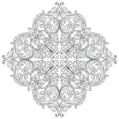 Vintage Ornament Element in baroque style with filigree and floral engrave the best situated for create frame, border, banner. It's hand drawn foliage swirl like victorian or damask design arabesque.