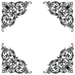 Vintage Ornament Element in baroque style with filigree and floral engrave the best situated for create frame, border, banner. It's hand drawn foliage swirl like victorian or damask design arabesque.